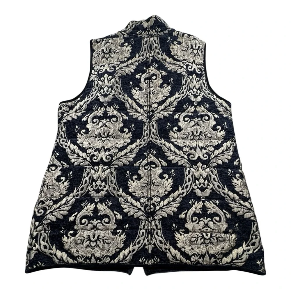 Reversible Baroque Tapestry Puffer Vest Black Gold —‎ Fits Like Large Unbranded